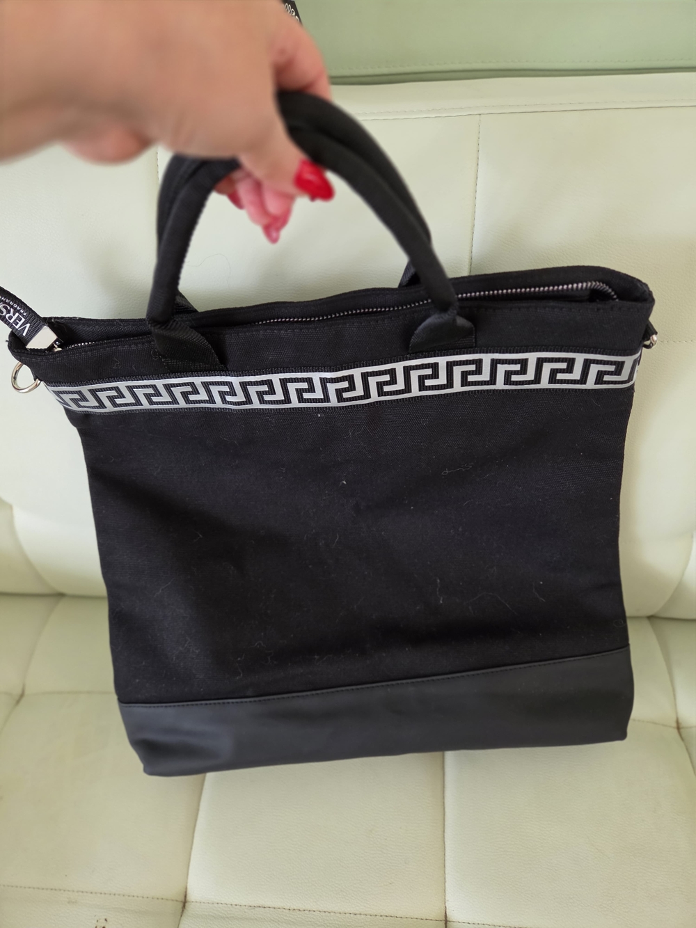 Versace Black Tote with Greek Key Trim